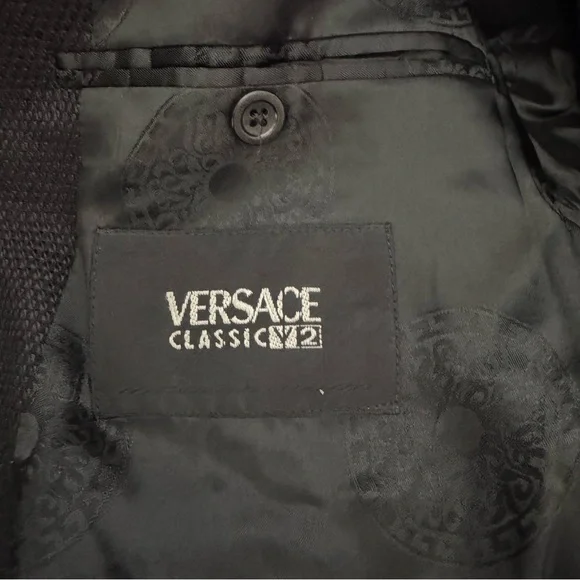 Versace Classic V2 Mens Black Blazer Jacket Wool Silk Blend Size 56 - Picture 6 of 8